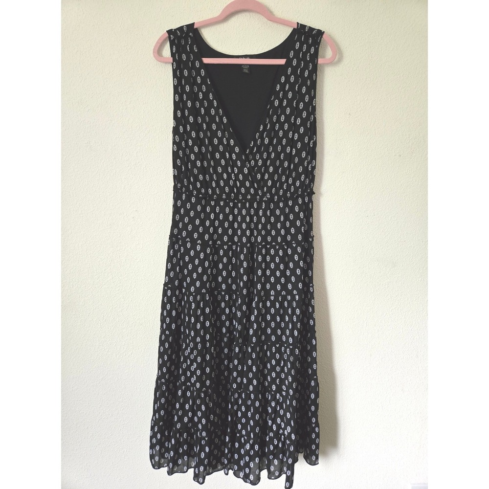 Style & Co Womens 2X Black White Floral Tiered Midi Dress V-Neck - Picture 8 of 8